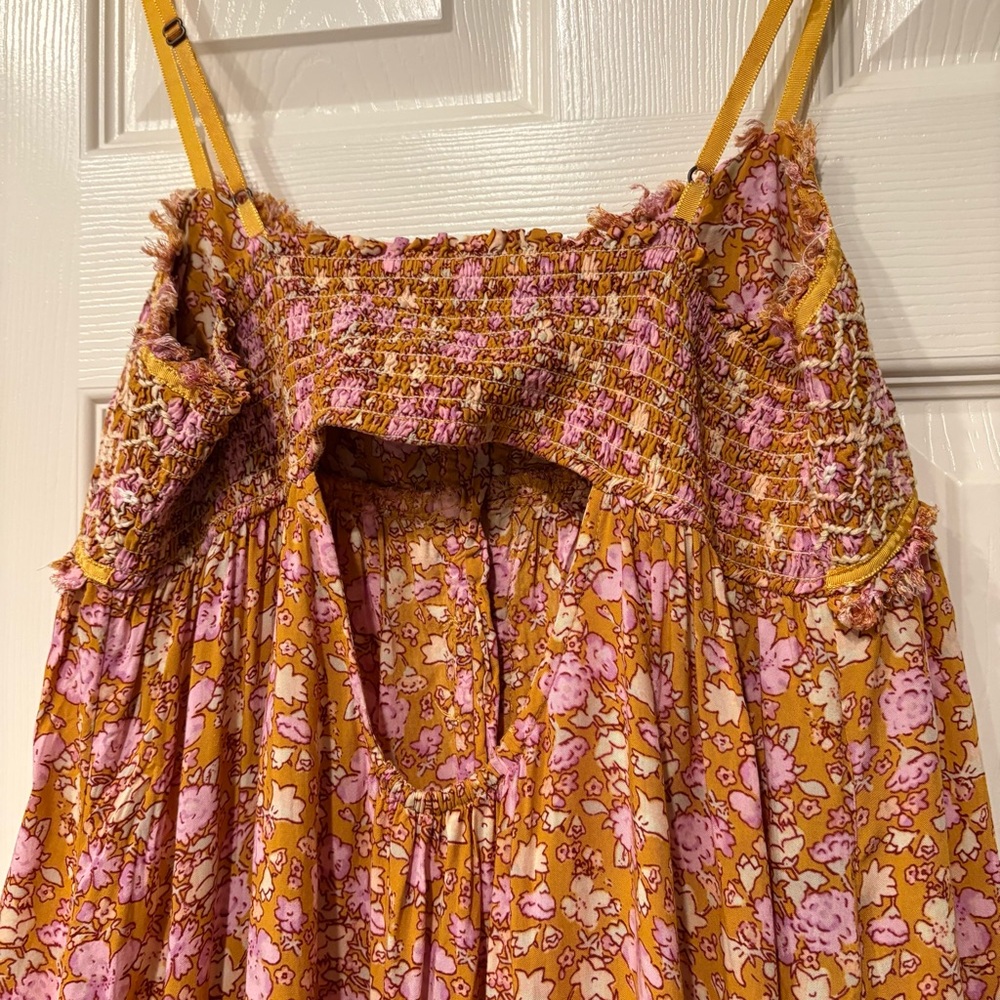 FREE PEOPLE Molly Jo Floral Boho Dress Size XS / S Maxi Length Pink Yellow - Picture 4 of 5